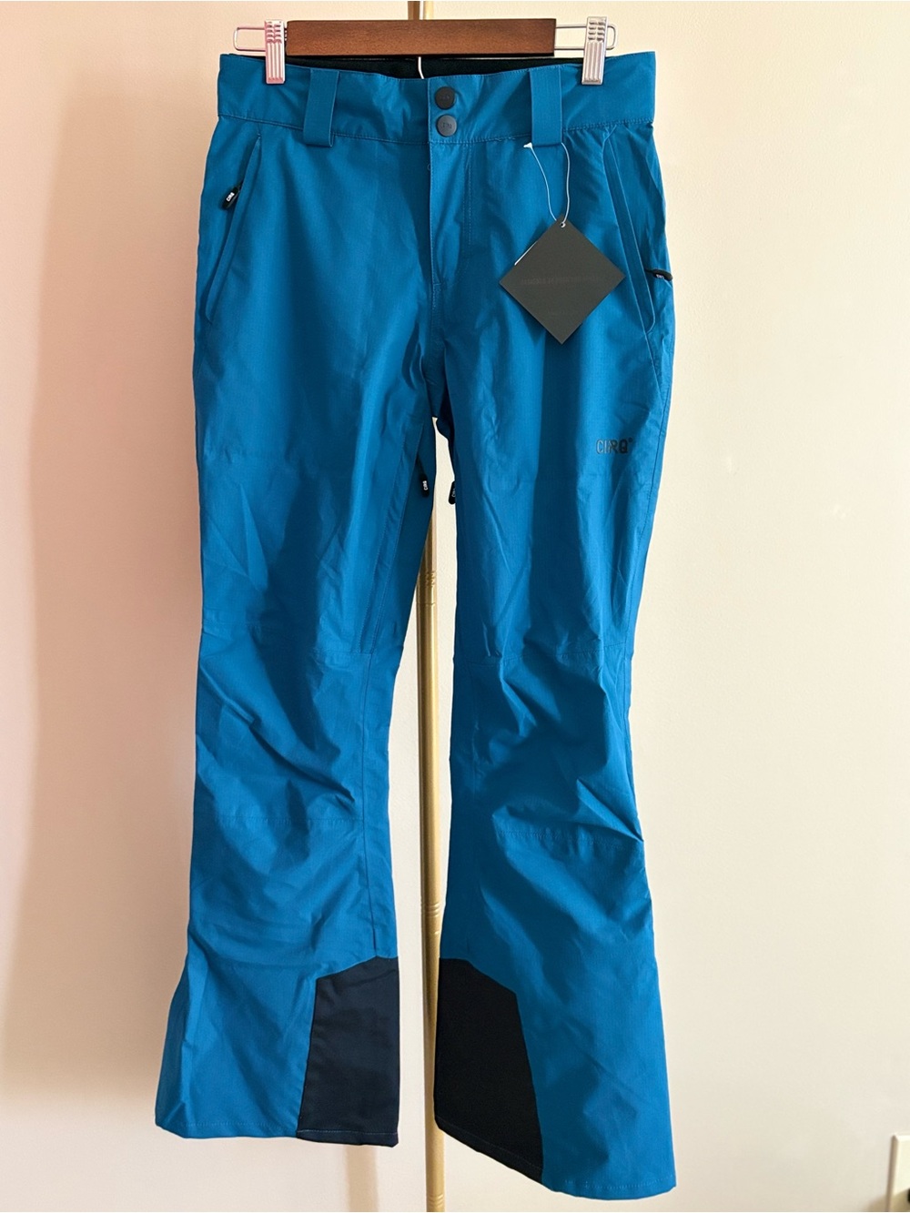 Cirq Men's Bright Teal Blue Ski Pants with Black Cuff Panels
